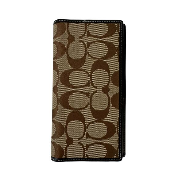 Coach Signature Monogram Bifold Checkbook Cover Wallet Tan/Brown - Picture 1 of 9
